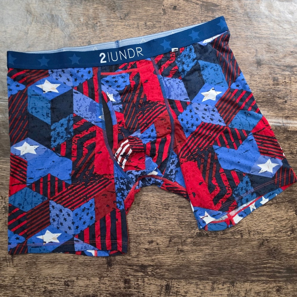 2UNDR Boxer Briefs‎ Mens 3XL Red Blue Stars Stripes Swing Shift Joey Pouch